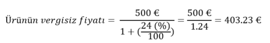 vergisiz ürün fiyatı hesaplama örneği