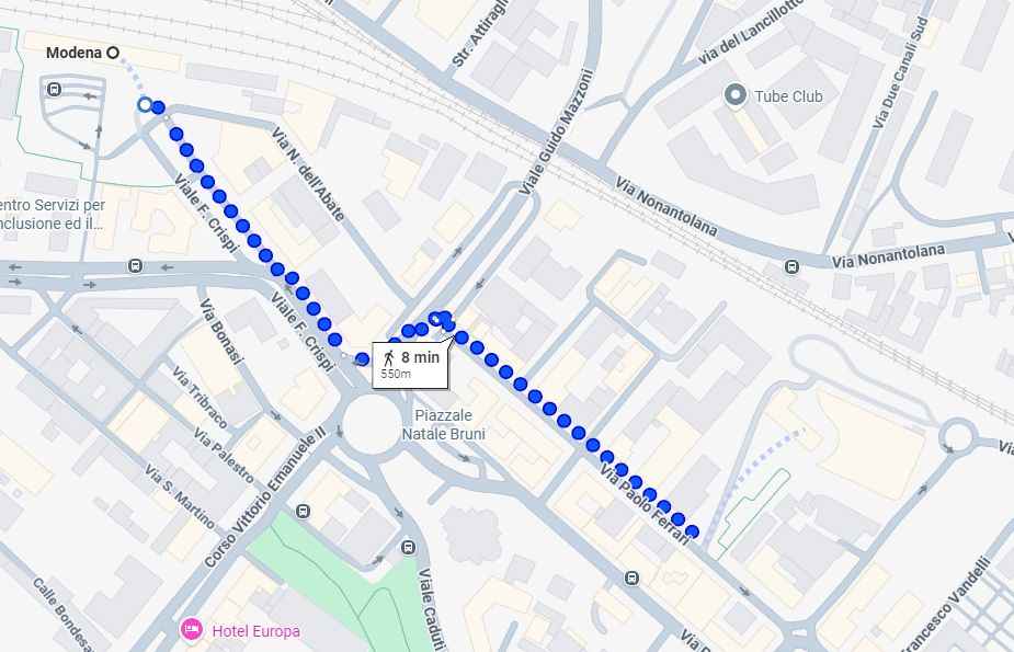 walking route from modena train station to museo enzo ferrari in modena