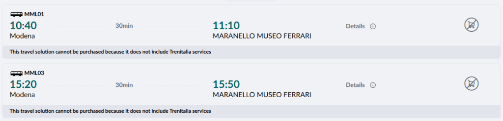 bus hours from modena to maranello and back